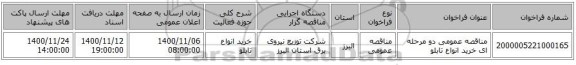 مناقصه عمومی دو مرحله ای خرید انواع تابلو