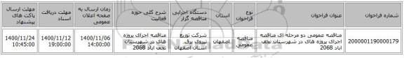 مناقصه عمومی دو مرحله ای مناقصه اجرای پروژه های در شهرستان  نجف اباد 2068