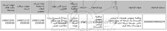 مناقصه عمومی همزمان با ارزیابی (فشرده) یک مرحله ای پروژه حفرات خالی ،توسعه شبکه اداره گاز شهرستان رباط کریم