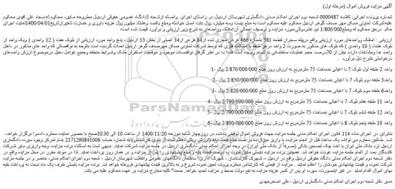 مزایده فروش  قطعه 381 بشماره 466 فرعی مجزی شده از84 فرعی از34 اصلی 