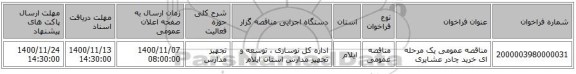 مناقصه عمومی یک مرحله ای خرید چادر عشایری