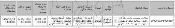 مناقصه عمومی یک مرحله ای روکش آسفالت محور فرمهین – شهراب شهرستان های تفرش