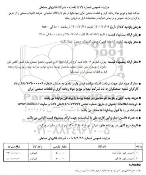مزایده، مزایده فروش اقلام ضایعاتی