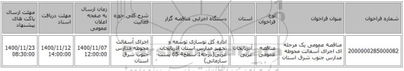 مناقصه عمومی یک مرحله ای اجرای آسفالت محوطه مدارس جنوب شرق استان