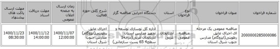 مناقصه عمومی یک مرحله ای اجرای عایق رطوبتی(ایزوگام) مدارس جنوب شرق استان