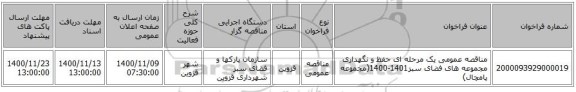 مناقصه عمومی یک مرحله ای حفظ و نگهداری مجموعه های فضای سبز1401-1400(مجموعه پامچال)