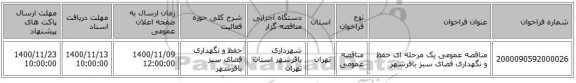 مناقصه عمومی یک مرحله ای حفظ و نگهداری فضای سبز باقرشهر 