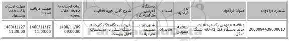 مناقصه عمومی یک مرحله ای خرید دستگاه فک کارخانه سنگ شکن 
