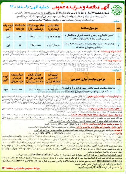 مزایده، مزایده حراج حضوری پارکینگ مکانیزه 