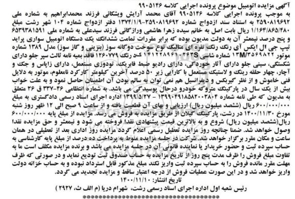 مزایده فروش یکدستگاه سواری پراید تیپ جی ال ایکس آی دوگانه سوز مدل 1389
