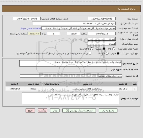 استعلام قرارداد واکسیناسیون طاعون نشخوارکنندگان کوچک در شهرستان همدان 