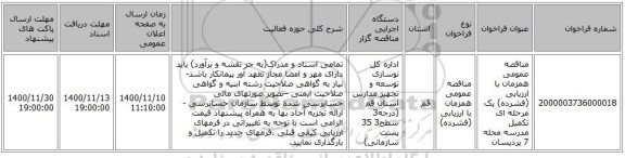 مناقصه عمومی همزمان با ارزیابی (فشرده) یک مرحله ای تکمیل مدرسه محله 7 پردیسان 