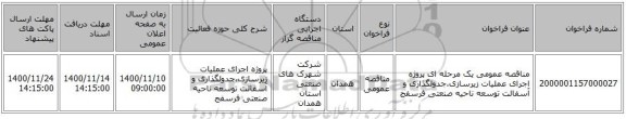 مناقصه عمومی یک مرحله ای پروژه اجرای عملیات زیرسازی،جدولگذاری و آسفالت توسعه ناحیه صنعتی فرسفج 