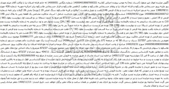 آگهی مزایده یک قطعه زمین به پلاک ثبتی 148 فرعی از 19 اصلی