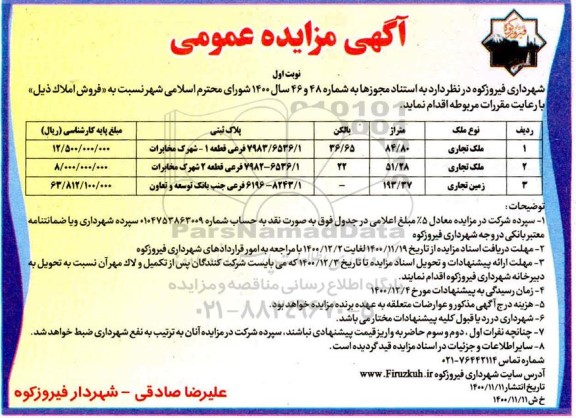 مزایده فروش املاک تجاری