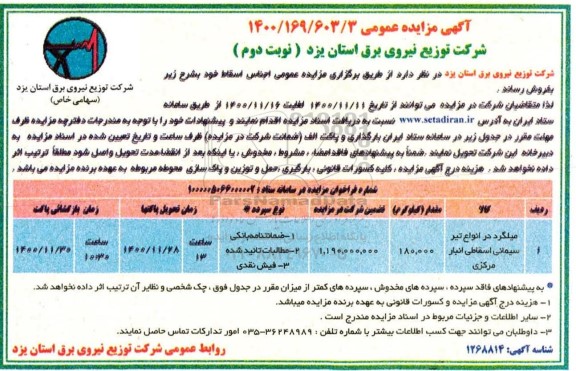 مزایده میلگرد در انواع تیر سیمانی - نوبت دوم