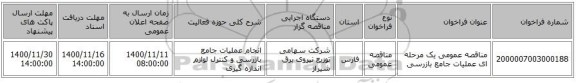 مناقصه عمومی یک مرحله ای عملیات جامع بازرسی