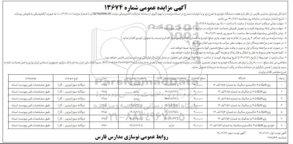 مزایده فروش هفت دستگاه خودرو - نوبت دوم
