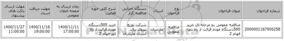 مناقصه عمومی دو مرحله ای خرید 500دستگاه مودم قرائت از راه دور-فهام 2