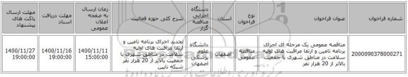 مناقصه عمومی یک مرحله ای اجرای برنامه تامین و ارتقا مراقبت های اولیه سلامت در مناطق شهری با جمعیت بالاتر از 20 هزار نفر 