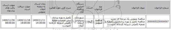 مناقصه عمومی یک مرحله ای تجدید مناقصه تکمیل و بهره برداری پیش تصفیه و تصفیه تکمیلی شیرابه کارخانه کمپوست 