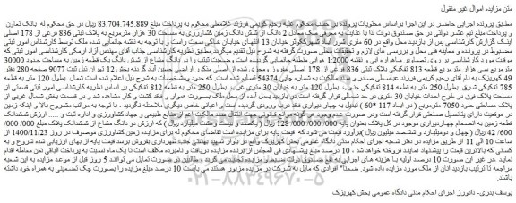 مزایده فروش 2 دانگ از شش دانگ زمین کشاورزی به مساحت 30 هزار مترمربع به پلاک ثبتی 836 فرعی از 178 اصلی