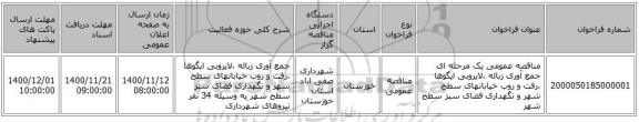 مناقصه عمومی یک مرحله ای جمع آوری زباله ،لایروبی ایگوها ،رفت و روب خیابانهای سطح شهر و نگهداری فضای سبز سطح شهر 