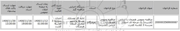 مناقصه عمومی همزمان با ارزیابی (فشرده) یک مرحله ای احداث مدرسه 3 کلاسه کلذرت