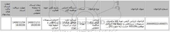 فراخوان ارزیابی کیفی تهیه کالا و احداث تسهیلات سرچاهی و خطوط لوله جریانی موقعیتW010N خشت (به صورتPC)