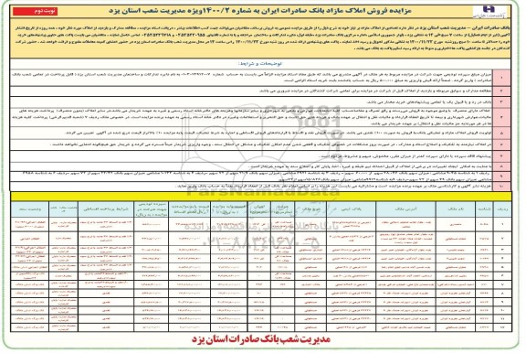 مزایده فروش املاک مازاد - نوبت دوم