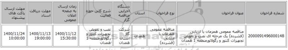 مناقصه عمومی همزمان با ارزیابی (فشرده) یک مرحله ای نصب و تعویض تجهیزات کنتور و رگولاتورمنطقه 1 همدان
