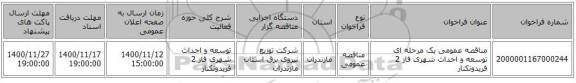 مناقصه عمومی یک مرحله ای توسعه و احداث شهری فاز 2	فریدونکنار