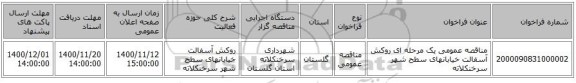 مناقصه عمومی یک مرحله ای روکش آسفالت خیابانهای سطح شهر سرخنکلاته 
