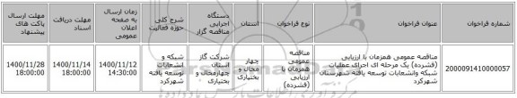 مناقصه عمومی همزمان با ارزیابی (فشرده) یک مرحله ای اجرای عملیات شبکه وانشعابات توسعه یافته شهرستان شهرکرد