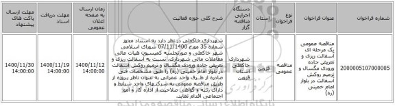 مناقصه عمومی یک مرحله ای آسفالت ریزی و تعریض جاده ورودی مگسال و ترمیم روکش آسفالت در بلوار امام خمینی (ره)