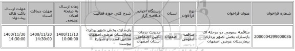 مناقصه عمومی دو مرحله ای بازسازی بخش تصویر برداری بیمارستان غرضی اصفهان