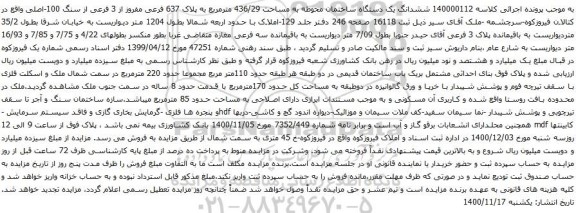 آگهی مزایده ششدانگ یک دستگاه ساختمان محوطه به مساحت 436/29 مترمربع به پلاک 637 فرعی مفروز از 3 فرعی از سنگ 100-اصلی