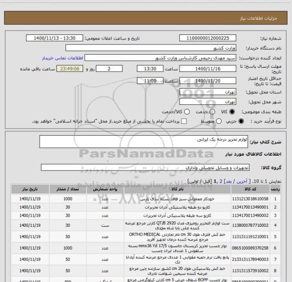 استعلام لوازم تحریر درجه یک ایرانی