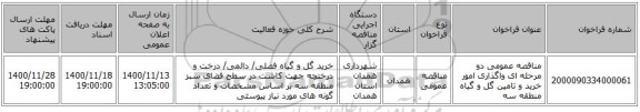 مناقصه عمومی دو مرحله ای واگذاری امور خرید و تامین گل و گیاه منطقه سه