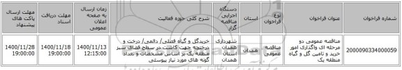 مناقصه عمومی دو مرحله ای  واگذاری امور خرید و تامین گل و گیاه منطقه یک
