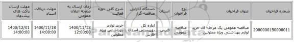 مناقصه عمومی یک مرحله ای خرید لوازم بهداشتی ویژه معلولین 