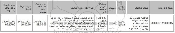 مناقصه عمومی یک مرحله ای اجرای عملیات سنگ و سیمان در حوزه زوجی نمونه طاحونه     