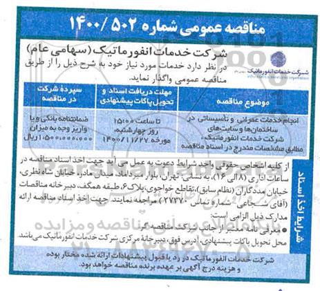 مناقصه انجام خدمات عمرانی و تاسیساتی در ساختمان ها 