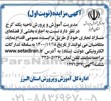 مزایده، مزایده اجاره بخشی از فضاهای مازاد تجاری