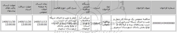 مناقصه عمومی یک مرحله ای حمل و نصب و اجرای شبکه آبرسانی آب شرب روستاهای بیده و کره دان از توابع بخش پادنای شهرستان سمیرم