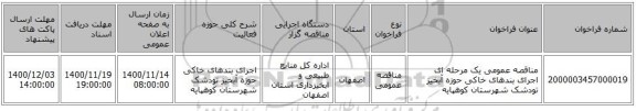 مناقصه عمومی یک مرحله ای اجرای بندهای خاکی حوزه آبخیز تودشک شهرستان کوهپایه