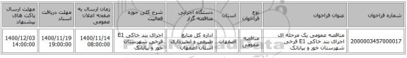 مناقصه عمومی یک مرحله ای اجرای بند خاکی E1 فرخی شهرستان خور و بیابانک