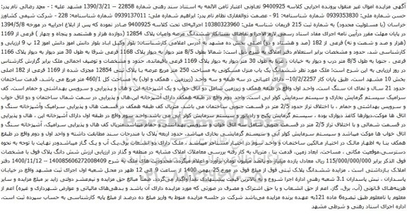آگهی مزایده ششدانگ عرصه واعیان پلاک 12854