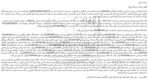 مزایده فروش یکدستگاه خودروپراید سواری شخصی و..