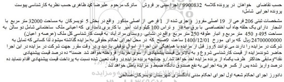 مزایده فروش 206 فرعی از 19 اصلی مفروز و جزی شده از 1 فرعی از اصلی